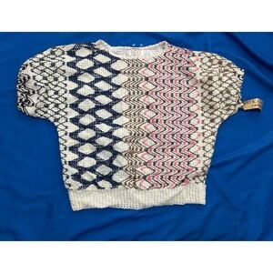 Vintage DK Gold Donnkenny Chenille Knit Top Short Sleeve Multi Pattern 41581 Med